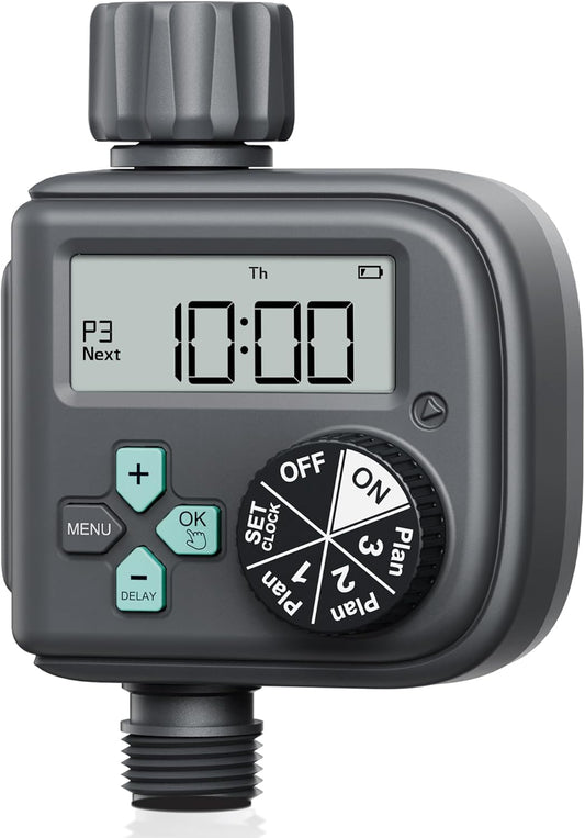 RAINPOINT Sprinkler Timer with 3 Independent Programs, Hose Timer with Rain Delay/Manual/Automatic Irrigation System, Watering Timer for Garden, Lawn, Yard