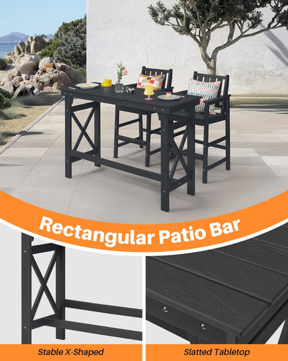 HDPE Patio Bar Table, 41" Rectangle Outdoor Bar Tables Counter Height Table, Adirondack Outdoor Bar Height Table, HDPE Outside Pub Tables for Balcony, Deck, Backyard, Poolside, Obsidian