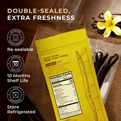 Gya Labs 10 Madagascar Vanilla Beans for Making Vanilla Extract, Baking - Grade A - 5-7 Inches (12 to 15 CM) long, Caviar Rich, Flavorful Fresh Pods