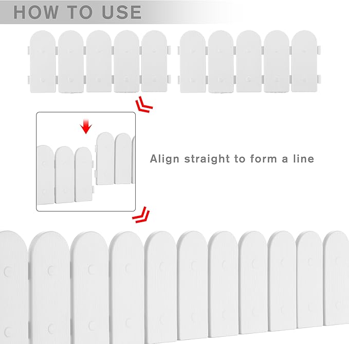 Evelyne Garden Border Edging: Wooden Fence Design - 8pcs White Yard Landscaping Fence Liner Lawn Edge Barrier - 10ft Kit of Decorative Lawn Landscape Panels Elements -Landscaping Edging-GMT-10374-D08