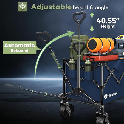 150L Collapsible Wagons Carts Foldable, 360LBS Heavy Duty Folding Beach Cart with Big All-Terrain Wheels, Portable Utility Wagon for Grocery, Shopping, Garden, Sports, Blue