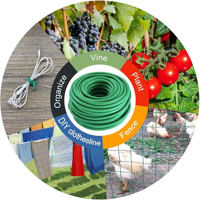 Soft Plant Ties, Garden Ties TPR Flexible Durable Heavy Duty Twist Wire for Twine Tomato Branches Vines and Tying Up Cable Wires (Green) (50ft, 0.2in)