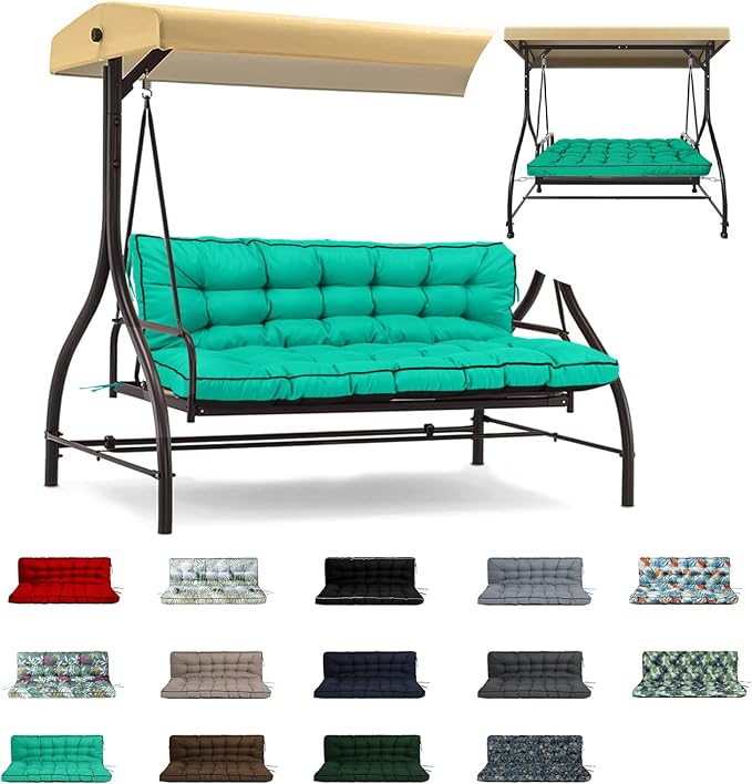 Swing Replacement Cushions with Backrest, 2 or 3 Seater Waterproof Non-Slip Overstuffed Swing Pad, Indoor/Outdoor Bench Cushion for Porch Chair Swings Garden Furniture (Lake blue, 40 * 55 in)