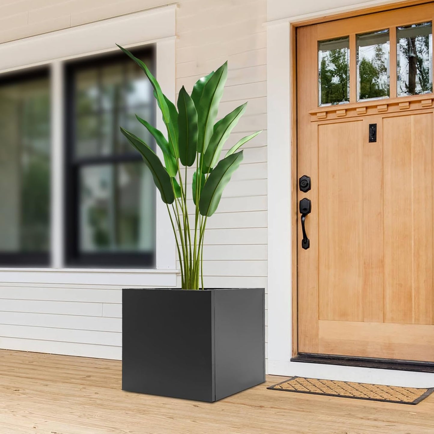 20" L x20 W x20 H Metal Flower Boxes Planter Boxes Outdoor Raised Garden Bed Indoor Outdoor Planting Bed Black Square Planter Box for Patios Lawn Yard Decor Storage