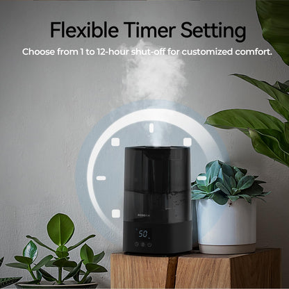 Automatic Humidifiers for Bedroom Large Room, 4.5L Cool Mist Humidifier for Home & Plant with Timer & Humidity Sensor, Last Up to 18H on High Setting, Auto Shut-Off, 360° Nozzle (Black)