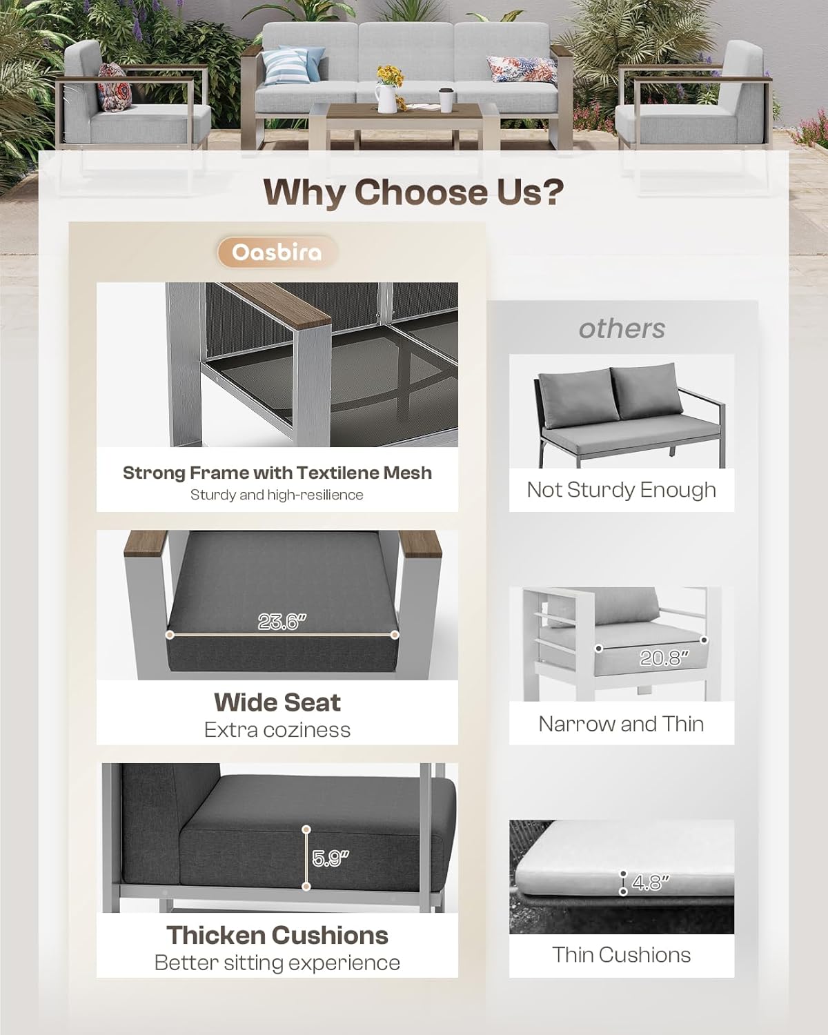 Outdoor Furniture Set, 4 Piece Aluminum Patio Furniture Set with Coffee Table, Wide Seat and Thick Cushions, Outdoor Patio Conversation Sets for Deck, Porch (Darkgray)