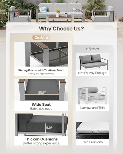 Outdoor Furniture Set, 5 Piece Aluminum Patio Furniture Set with Coffee Table, Wide Seat and Thick Cushions, Outdoor Patio Conversation Sets for Deck, Porch (Darkgray)