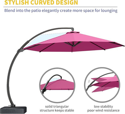 Kingdura 11ft Cantilever Patio Umbrella with Base Included, Large Round Offset Outdoor Pool Umbrella, 360° Rotation & Infinite Tilt, Heavy Duty Aluminum Frame for Deck Backyard, Rose Pink