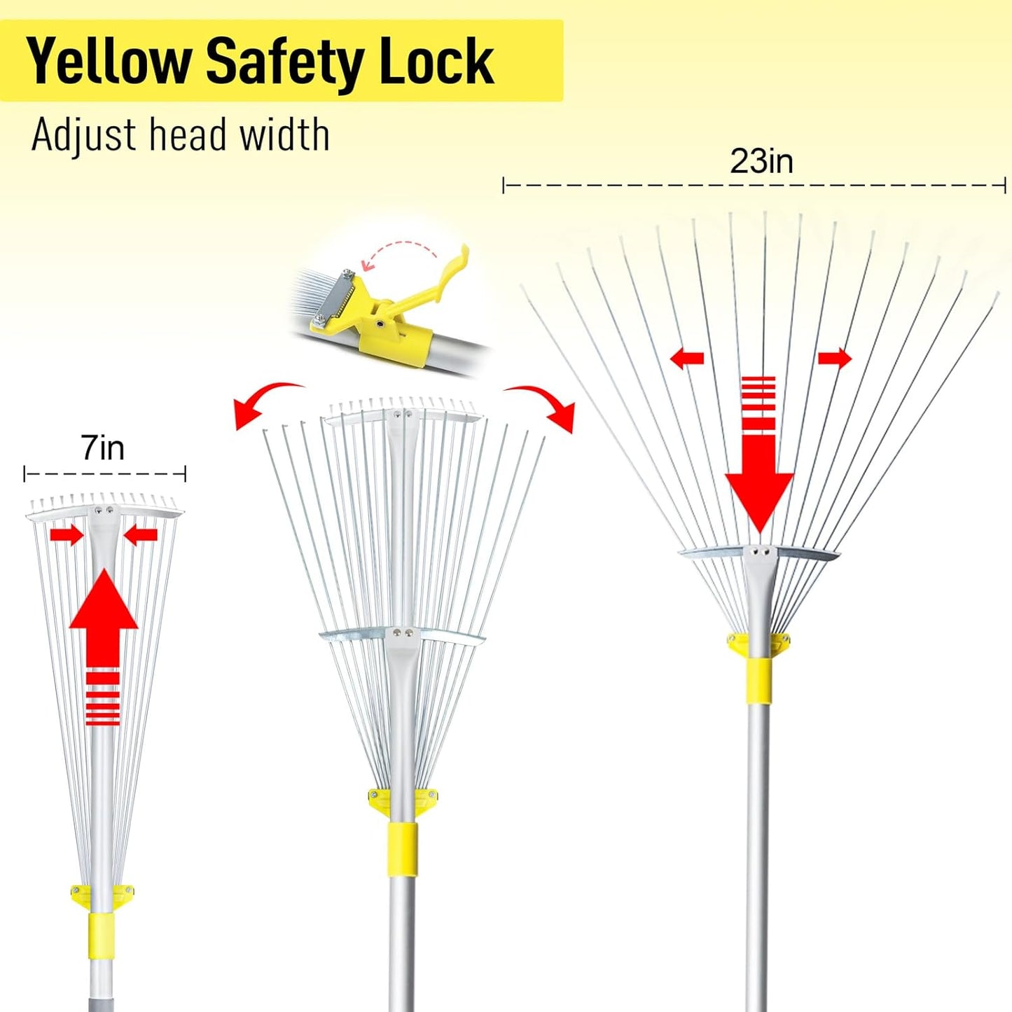 JARDINEER Adjustable Rakes for Leaves, Larger Garden Leaf Rake for Lawns Grass with 7-23" Expandable Head, Yard Collapsible Rake for Camping (64 inches)