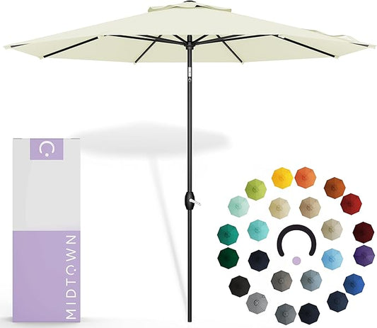 Midtown Umbrellas The Lean 8 Feet Outdoor Umbrella With Sunbrella Canvas Natural Acrylic Fabric - 8 Ribs Aluminum Frame Patio Umbrella With Zinc Alloy Crank Lift And Auto-Tilt System