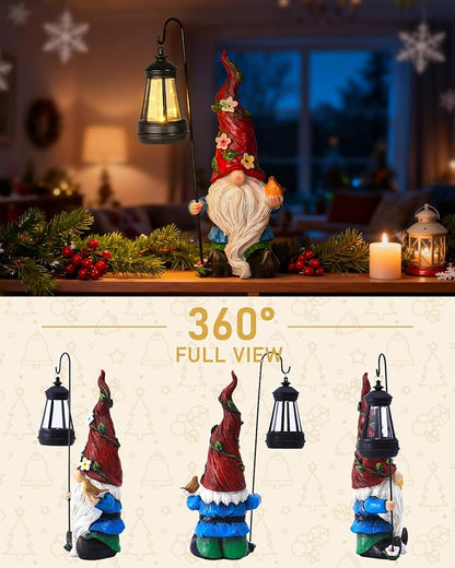 Christmas Gnomes Outdoor Statue with Solar Lights,Solar Garden Gnomes Decorations for Yard Patio Outside Gnome Garden Decor, Gnomes Gifts for Women Mom