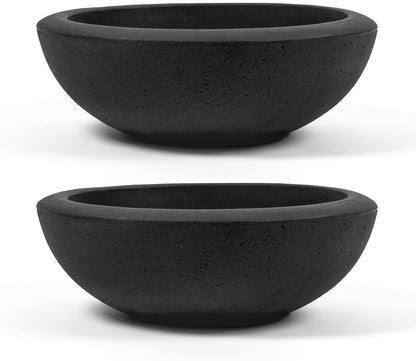 ARBORA 26" Santorini Bowl 2-Pack with Classic Black Finish - Polyresin Indoor and Outdoor Planters, Durable, Weatherproof, Lightweight, Large Plant Pots for Patio, Garden, Deck, Entryway