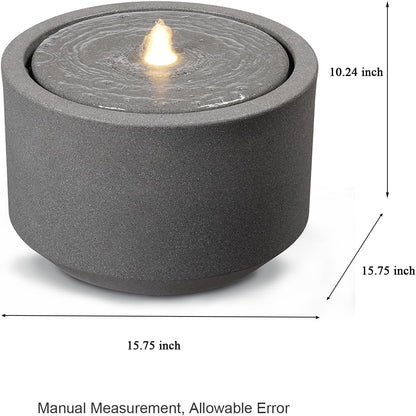 10.23” H Outdoor Water Fountain Made with Eco-Friendly Recyclable Materials, Polyethylene Round Bubbler Outdoor Fountain, Garden Decor with LED Light for Patio, Porch, Backyard