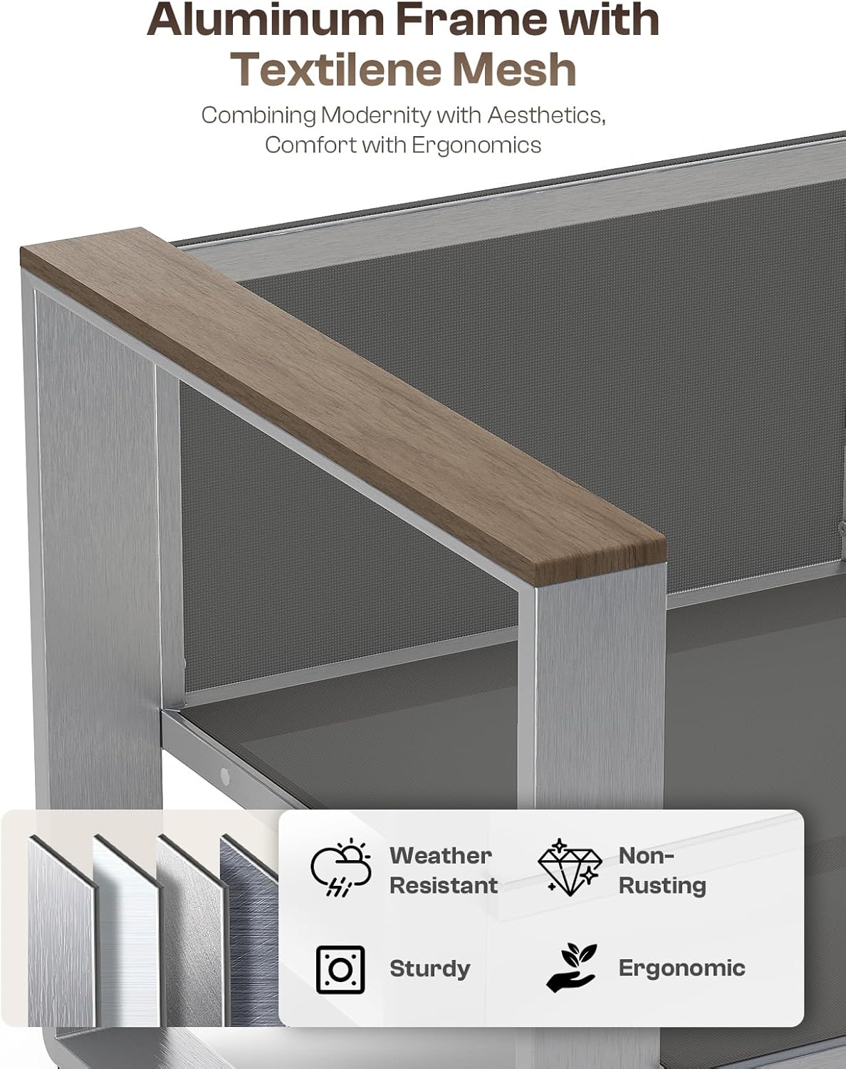 Aluminum Outdoor Patio Furniture, 1 Piece Loveseat, All-Weather Metal Modern Outside Sofa for Deck, Porch (LightGray)