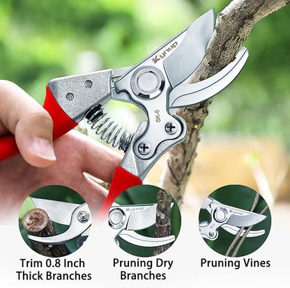 Kynup 2Packs Pruning Shears for Gardening, Garden Shears Scissors Heavy Duty, Bypass Pruner Hand Shears, Tree Trimmers Secateurs, Garden Clippers for Plants, Hedge Shears, Garden Tools (Red)