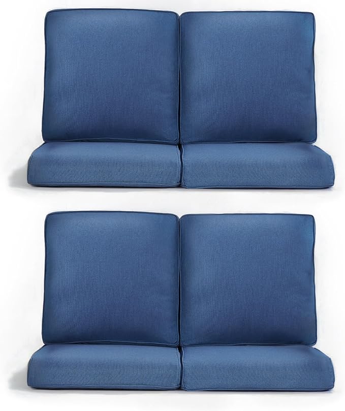 Patio Chair Cushions 4 Packs - Outside High Back Thick Water-Resistant Cushion 22x24 with Zipper Cover for Outdoor Glider Rocking Chairs Loveseat Couch – Blue/Regular