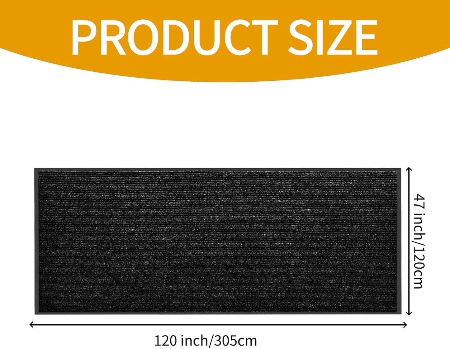 fani Heavy Duty Large Outdoor Indoor Entrance Black Doormat Waterproof Low Profile Entrance Rug Front Door Mat Patio Anti-Skid Rubber Back, 48x120 inch (Black)