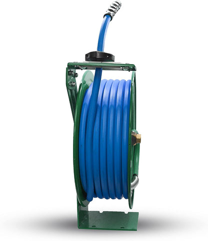 Auto Retractable Water Hose Reel with Hot & Cold Water Rubber Garden Hose, Spray Nozzle - Ultra Light, Super Strong with 6' Lead-in Hose (3/4” x 50’ Green)