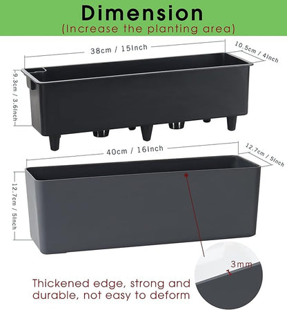 GardenBasix Elongated Self Watering Planter Pots 2-Pack Window Box 5.5 x 16 inch Indoor Home Garden Modern Decorative Pot for All House Plants Flowers Herbs (Dark Grey,2)