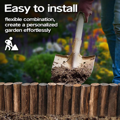 Wood Garden Fence, Natural Wooden Solid Log Edging Border Decorative for Flower Bed Barriers and Landscape Fencing (8PACK)