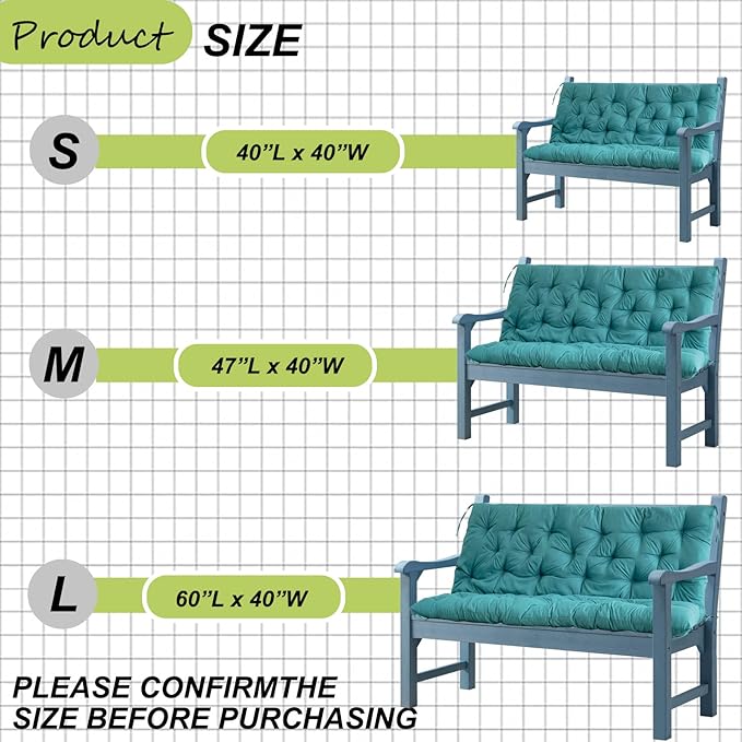 Replacement Cushions for Outdoor Swing, Outdoor Cushions for Patio Furniture with Backrest, Waterproof Thicken 4" porch swing cushions, for Outdoor Patio Garden Furniture(Lake blue 40 * 47 in)