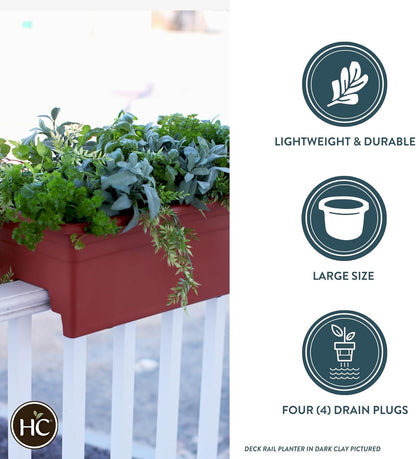 The HC Companies 24 Inch Deck Rail Box Planter Lightweight Outdoor Plastic Plant Pot for Herbs and Flowers, White