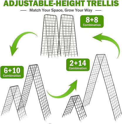 Heavy Duty 50"x17" Adjustable A-Frame Trellis for Climbing Plants – Rust-Proof Metal Garden Trellis with Dense Grid Design, Perfect for Raised Beds, Tomatoes, Cucumbers & Outdoor Vines (Black, 2 Pcs)