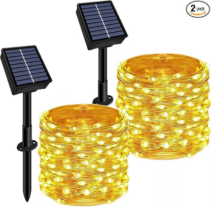 Solar String Lights Outdoor Waterproof 2 Pack Total 66ft 200LED 8 Modes Twinkle Lights Solar Fairy Lights for Patio, Garden Yard Party Wedding Tree Christmas Halloween Decoration, Warm White