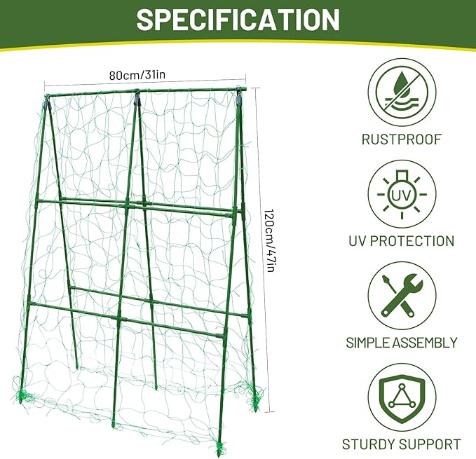 Compact A-Frame Plant Trellis for Peas, Beans & Small Climbing Plants - Rust-Resistant, Easy to Assemble, Lightweight Steel, Ideal for Raised Beds & Container Gardens(31" W x 47" H)