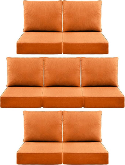 Luxury 6" Outdoor Cushions for Patio Furniture, 24x24x6" Thick Seat Cushion Set of 7, Fade Resistant Couch Chair Replacement Cushions High Density Deep Wicker Chair Cushion w/ Removable Cover, Orange