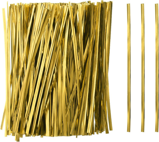 HARFINGTON 800pcs Bag Twist Ties 6" Reusable Plastic Metallic Twist Ties Wire Cable Ties for Party Bread Candy Cake, Gold Tone