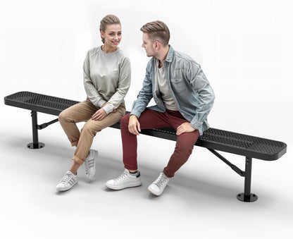 Heavy-Duty Outdoor Metal Bench, Thermoplastic-Coated, Surface, Weatherproof, Commercial-Grade for Parks, Gardens, Patios, Stores & More (8 Ft - Surface, Black)