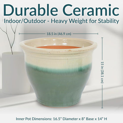 Sunnydaze Studio Large Ceramic Plant Pot - Round Outdoor Glazed Ceramic Planter Pot with Drainage - Gray - 18.5"