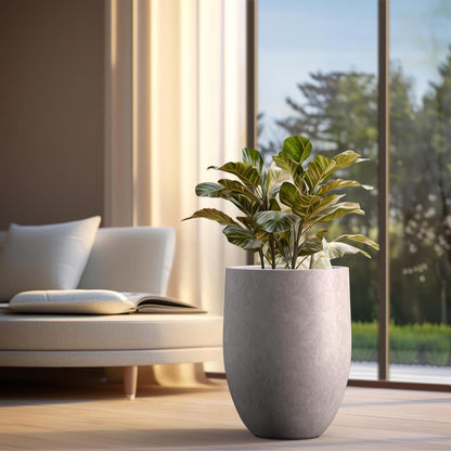 Kante Tall Concrete Planter, 21.7-Inch Height Light Gray Large Indoor Outdoor Plant Pot with Drainage Hole for Patio Garden Home, Modern Decor for Flowers and Tree