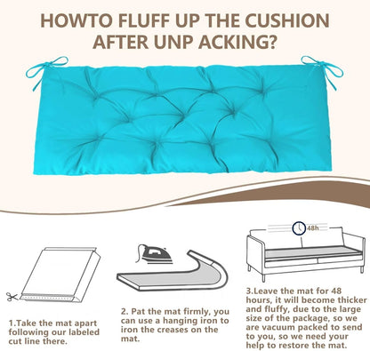 47.3 in Waterproof Indoor/Outdoor Garden Bench Seat Cushions，Thicken Patio Bench Soft Rocking Chairs Pad Lounger Seat for Wicker Loveseat Settee（47.3 X 19.6 X 3.9 in Turquoise）