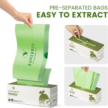 SUPERBIO 13 Gallon Compostable Drawstring Kitchen Waste Bag, 49.2 Liter, 30 Count,1 Mil, Heavy Duty Food Scrap Bags, BPI, Seedling and OK compost INDUSTRIAL