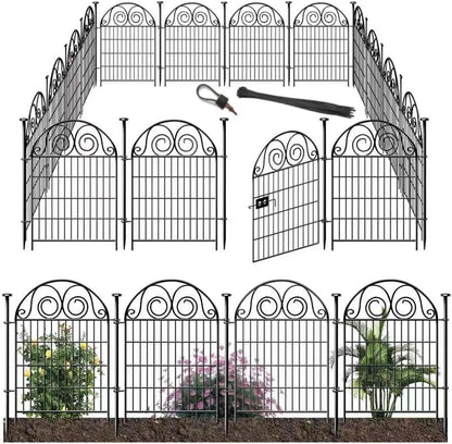 Tall Garden Animal Barrier Fencing with Gate, 40 Inch(H) 20 Panels Total Length 43.7 Ft Outdoor Dog Fence, Picket Fences, Reusable Decorative Fence for Garden │Patented
