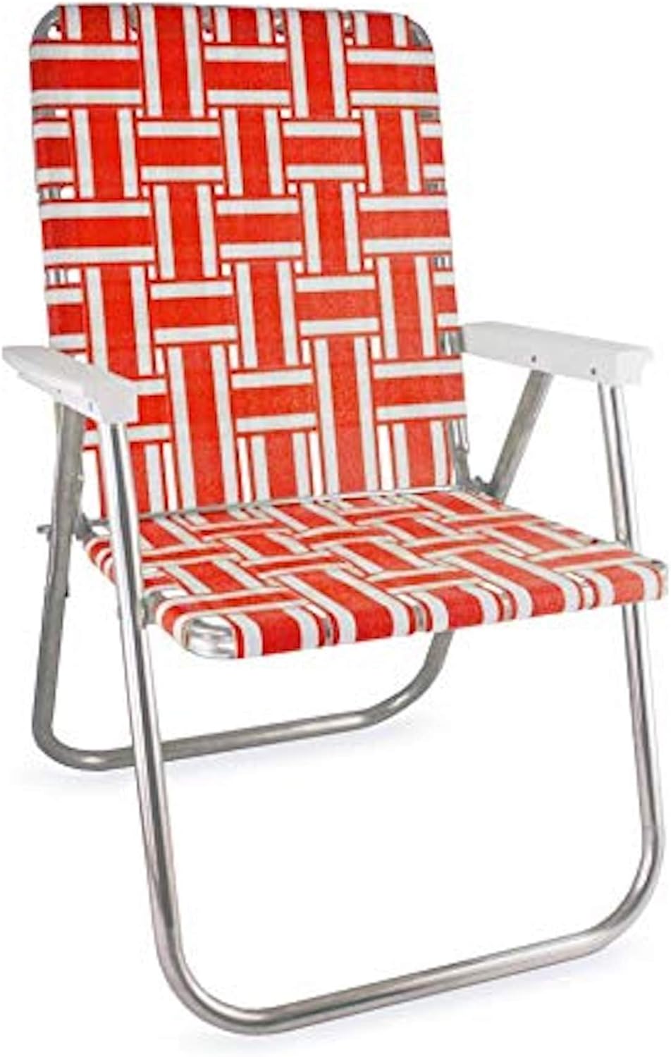Lawn Chair USA Folding Aluminum Outdoor Patio Lawn Chair | Heavy-Duty Webbed Chairs for Camping, Sports, Beach, Yard & Tailgating | Lightweight Portable | Classic - Orange and White with White Arms