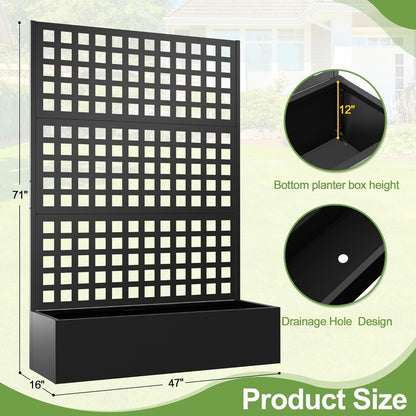 Metal Raised Garden Bed, Trellis Planters Bed with Drainage Holes for Climbing Plants, Vegetables Outdoor Privacy Screen with Planter Box 73"x47"x16", Black