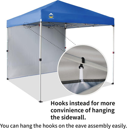 CROWN SHADES 8x8 Pop Up Canopy with 1 Side Wall - Beach Tent with One Push Setup - Outdoor Sun Shade for Events, Parties, Camping - Gazebo with STO-N-Go Cover Bag (Blue)