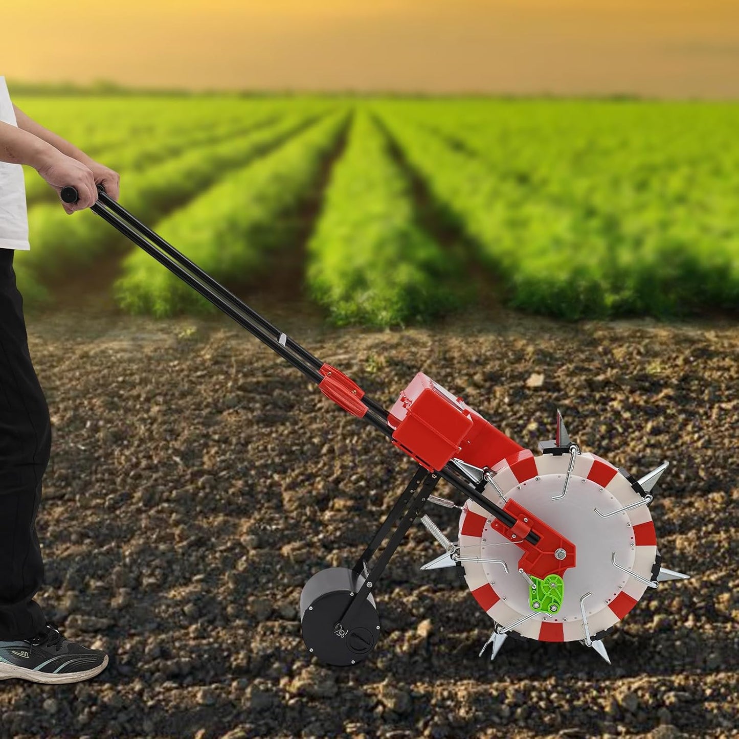 Manual Seeder,Garden Hand-Push Seeding Machine Walk-Behind Row Crop Planter Roller Seeding Hand Push Seeder for Soy Peanut Corn Cotton Soybean (7 Nozzles)