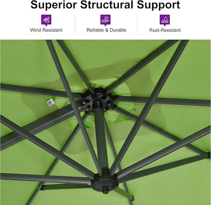 PURPLE LEAF 8 Feet Patio Umbrella Outdoor Cantilever Square Umbrella Aluminum Offset Umbrella with 360-degree Rotation for Garden Deck Pool Patio Apple Green