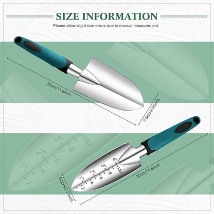 Honoson Garden Hand Trowel Transplant Trowel with Measurements Aluminum Alloy Planting Tools with Rubber Handle Small Gardening Hand Tools Shovels for Gardening Cultivating Transplanting Supplies