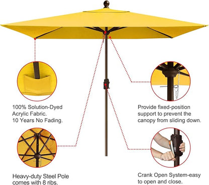 EliteShade USA 10-Year-Non-Fading 6.5x10Ft Rectangular Market Umbrella Patio Umbrella Outdoor Table Umbrella with Ventilation, Sunflower Yellow
