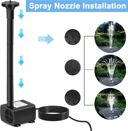 Solar Fountain Pump 12W Solar Water Fountain With 3 Spray Nozzle Solar Powered Water Pump 132 GPH Solar Pond Pump for Outdoor Garden Water Features