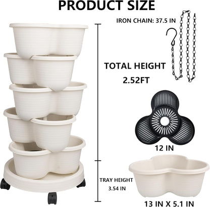 Hourleey Strawberry Planter, Stackable Gaden Tower for Flowers, Vegetables, Grow Your Own Herb Garden Vertical Oasis of Vegetables and Succulents (2 Pack 5 Tier)