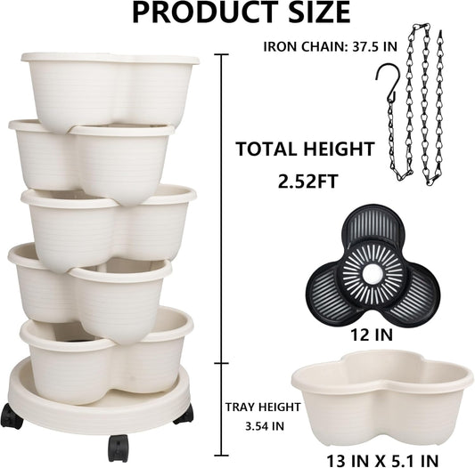 Hourleey Strawberry Planter, 5 Tier Stackable Gaden Tower for Flowers, Vegetables, Grow Your Own Herb Garden Vertical Oasis of Vegetables and Succulents