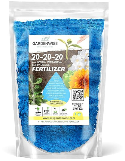 20-20-20 Water-Soluble Fertilizer – Powder for Liquid Plant Food for Indoor & Outdoor Plants, Orchids, Vegetables, Lawns, Flowers – 20 20 20 Fertilizer 1 Quart (2 lbs)
