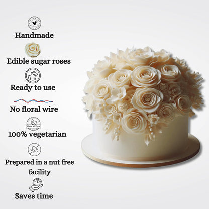 Confect Edible Flower | Edible Flower for cake decorations | Edible Flower Cupcake Toppers | Cupcakes & Doughnut Edible Toppers | Classic Pearl Ivory Sugar Flower- Pack of 12