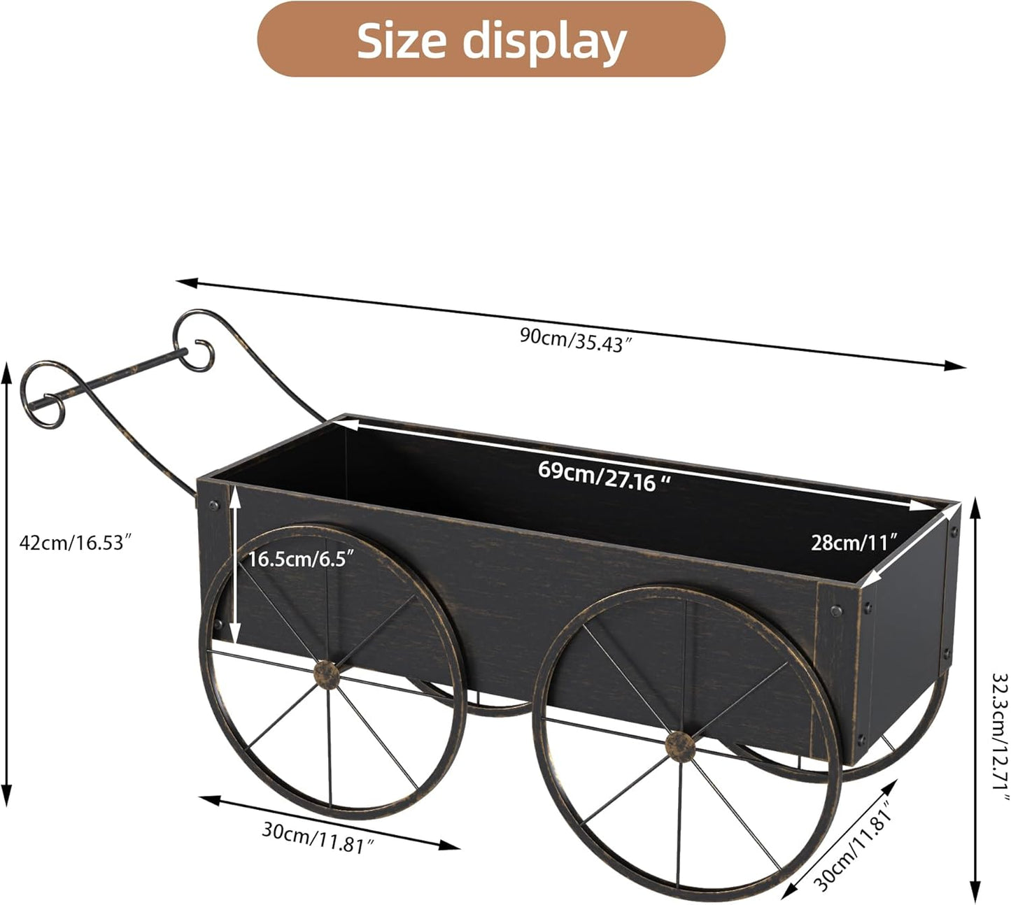 Metal Raised Garden Bed with Wagon Wheels, Small Wagon Planter Box Outdoor, Decorative Garden Planter Flower Cart for Flowers Herbs Vegetables, Patio and Balcony Decor (Golden)